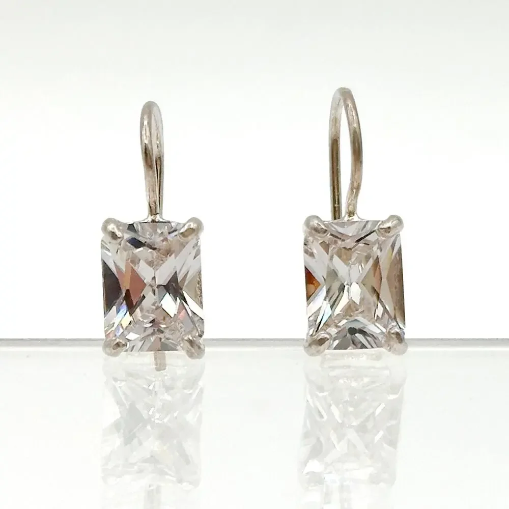 Designer Silpada CZ Earrings Sterling Silver Cubic Zirconia Fish Hook Drop